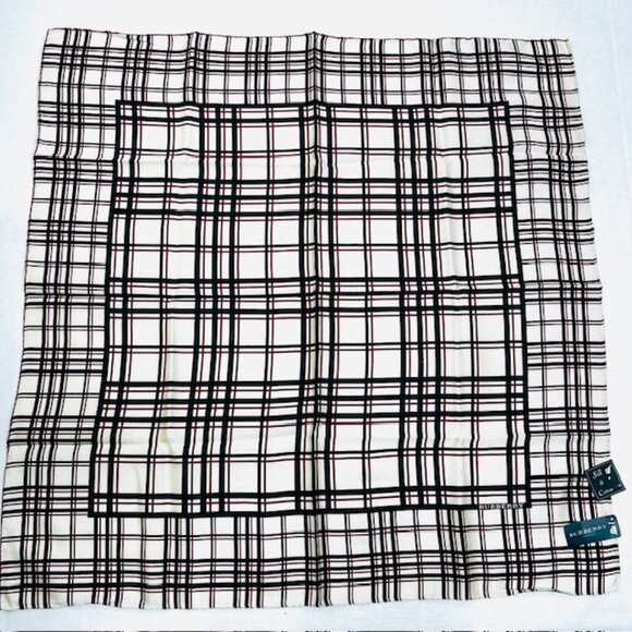 New Tag Men/Women   Burberry  Bandana /MiniScarf 23" Silk Cotton Ivery Blk(9 - Picture 9 of 10